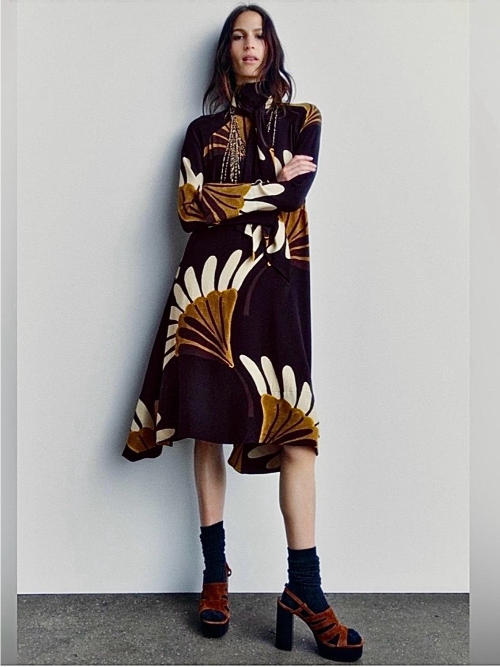 Zara print asymmetric midi dress with ties sz.M